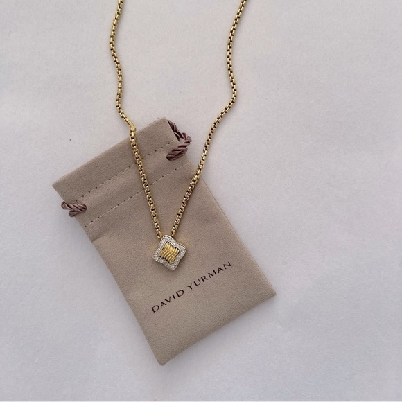David Yurman Quatrefoil Diamond & 18k Yellow Gold Box Chain Necklace, 16" - Picture 7 of 16